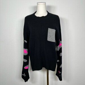 Brodie Cashmere Black/Pink Lynx Boyfriend Cashmere Sweater - Size S